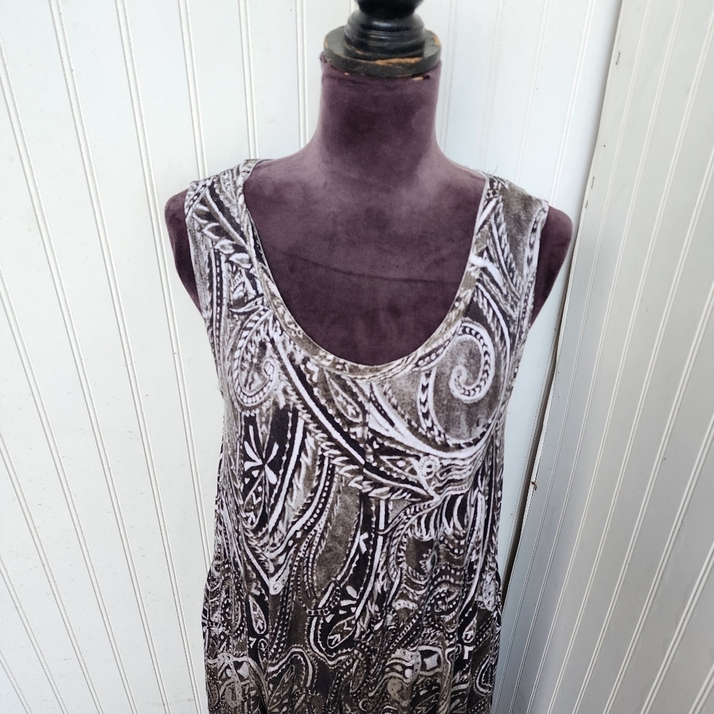 Simply Vera Wang Paisley Floral Watercolor Tunic Tank Dress Maxi Goth Rayon Sz M - Picture 2 of 10